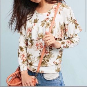 Anthro Harlyn Floral Ruffled Pullover Size XS